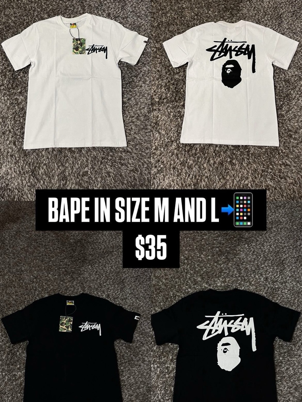 Bape Stüssy Collaboration Tee - White & Black